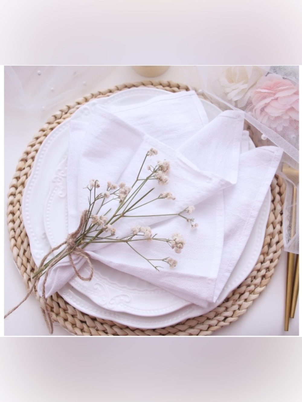 Cloth Napkins 100% Cotton SQUARE 16x16” (12-pack) - WHITE